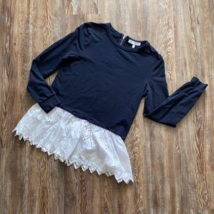 Marled Navy and White Long Sleeve Top